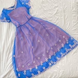 One of a Kind Sheer Blue and Pink Midi Dress 💙🌸